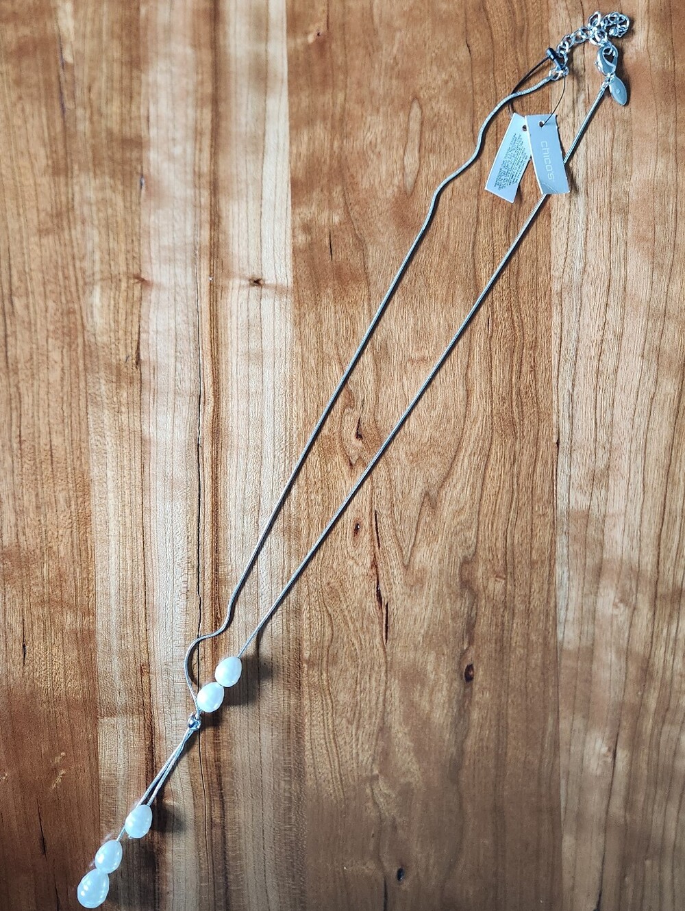 Delicate Silver Chain Necklace with Pearl Bead Accents